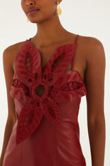 Red 3d Richelieu Flower Leather Mini Dress