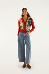 Red Ainika Garden Scarf Buttoned Knit Cardigan