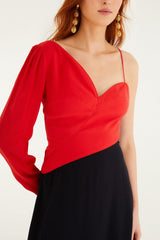 Red Bicolor One-Shoulder Mini Dress