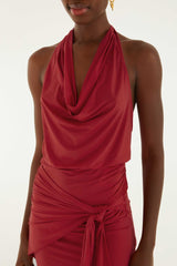 Red Draped Halter Neck Mini Dress