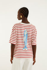 Red Summer In The Tropics Stripes T-Shirt & Scarf