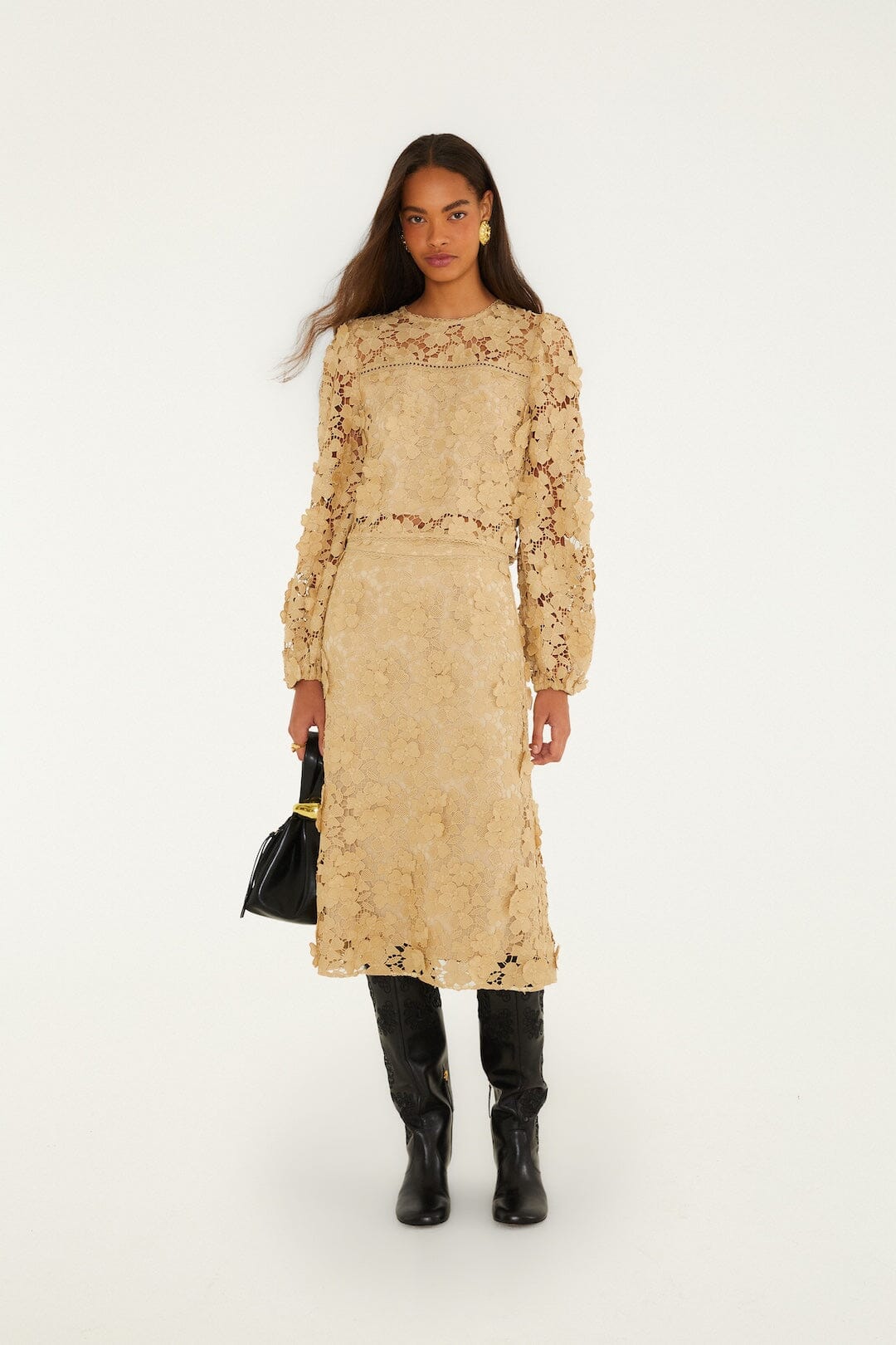 Sand Embroidery Lined Midi Skirt