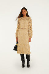 Sand Embroidery Lined Midi Skirt