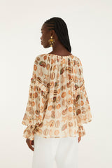 Sand Marine Shells Beaded Ties Blouse