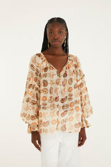 Sand Marine Shells Beaded Ties Blouse