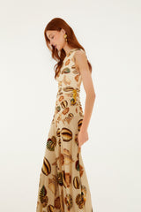 Sand Marine Shells Tassel One-Shoulder Maxi Dress