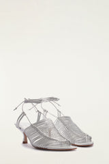 Silver Macrame Heeled Sandal