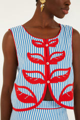 Sky Stripes Blue Sleeveless Crop Top