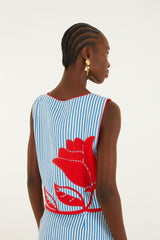 Sky Stripes Blue Sleeveless Crop Top