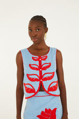 Sky Stripes Blue Sleeveless Crop Top