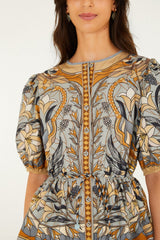 Stained Glass Beauty Drawstring Buttoned Blouse