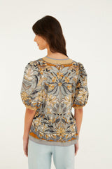 Stained Glass Beauty Drawstring Buttoned Blouse