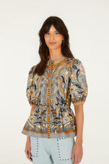Stained Glass Beauty Drawstring Buttoned Blouse