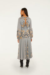 Stained Glass Beauty Long Sleeve Pleated Maxi Dress