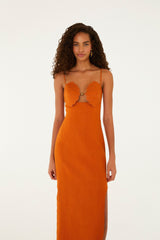 Terra Cotta 3d Shells Sleeveless Midi Dress