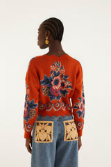 Terracota Victorian Floral Buttoned Knit Cardigan