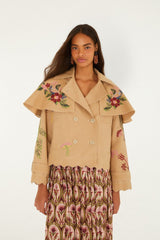 Twill Notched Lapel Mini Trench Coat