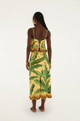 Yellow Fruit Leaves Banana Beaded Fringes Maxi Skirt
