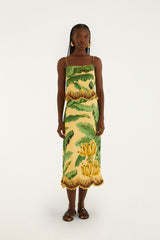 Yellow Fruit Leaves Banana Beaded Fringes Sleeveless Top