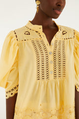 Yellow Romantic Richelieu Short Sleeve Blouse