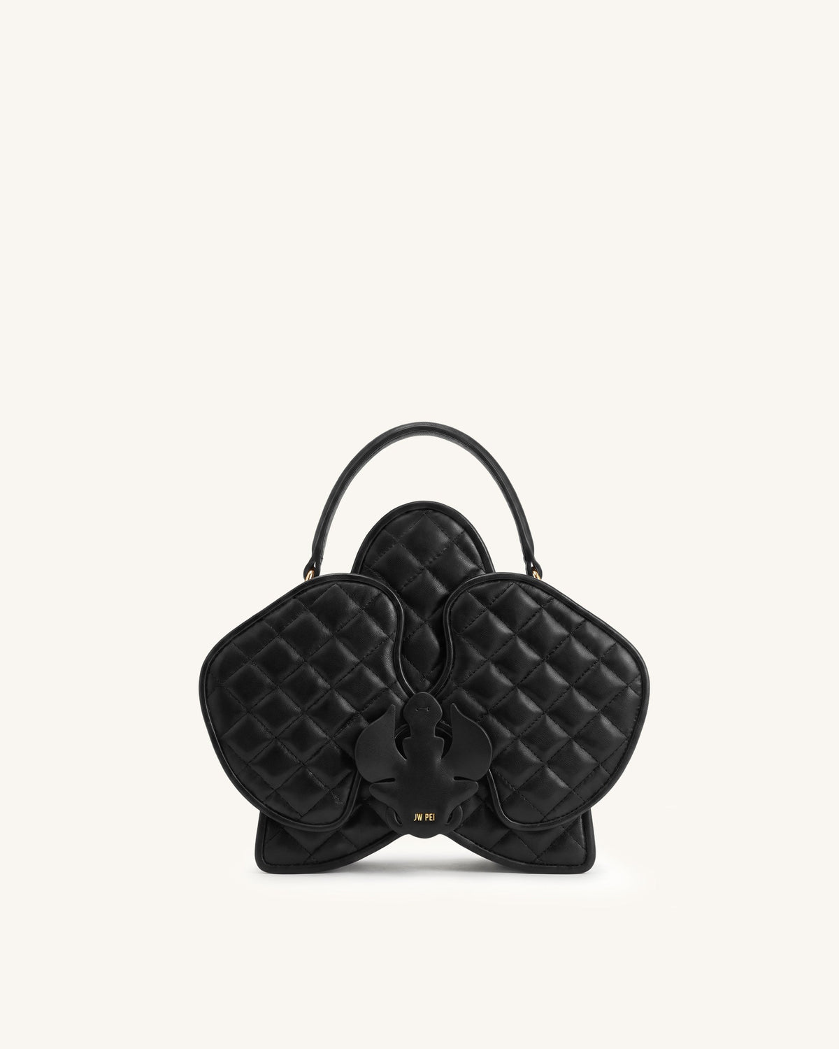 Flora Quilting Orchid Shaped Top Handle Bag - Black