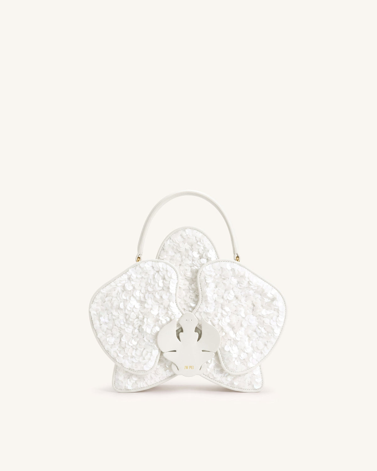 Flora Sequin Orchid Shaped Top Handle Bag - White