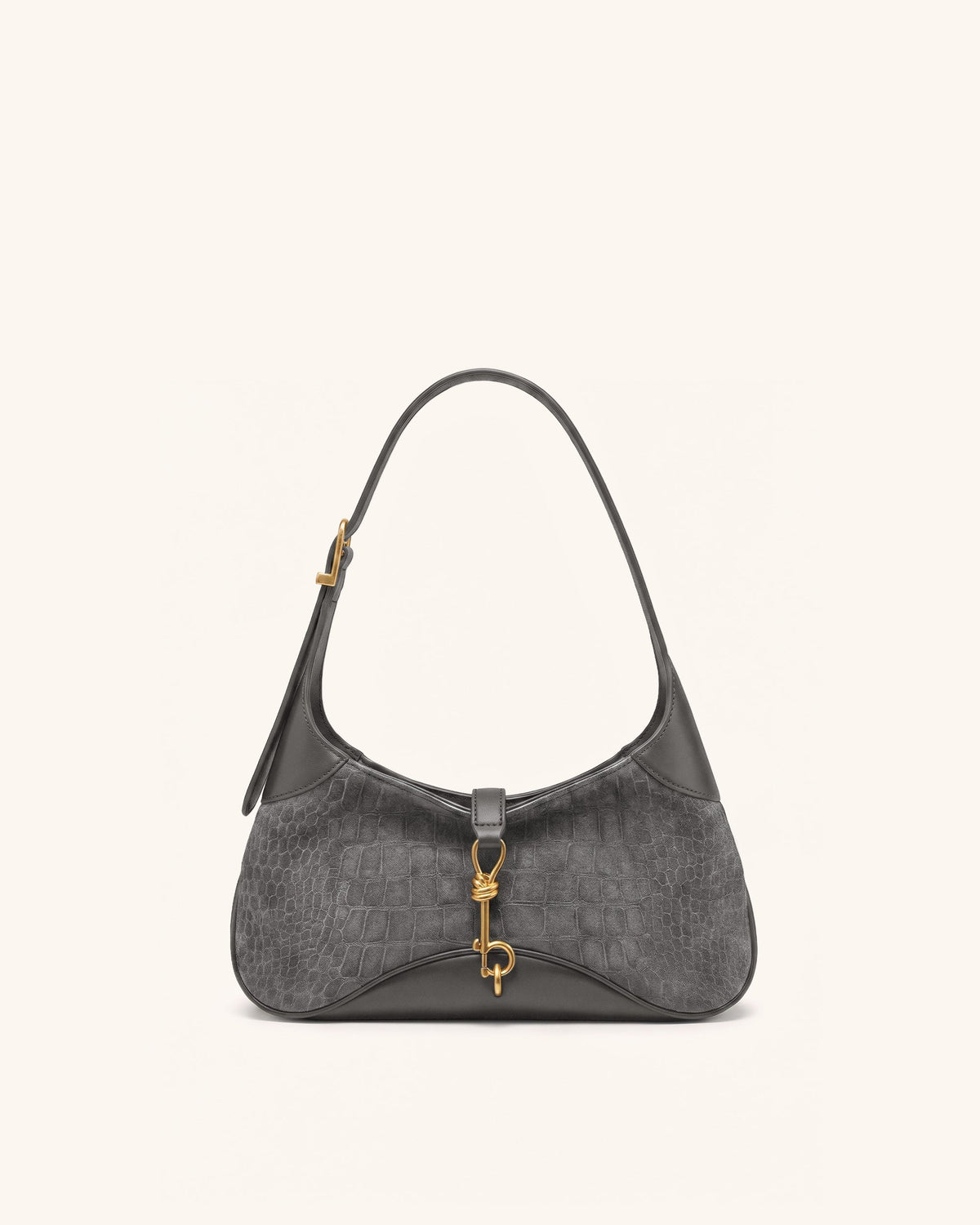 Juliette Faux Suede Key Charm East-West Shoulder Bag - Grey Croc