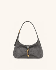 Juliette Faux Suede Key Charm East-West Shoulder Bag - Grey Croc