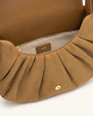 Avery Faux Suede Draped Hobo Bag - Camel