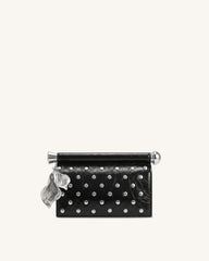 Holly Studded Metal Pendant Embellished Clutch - Ink Black