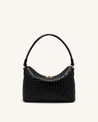 Lucia Woven Hobo Bag - Black