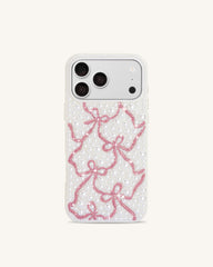Pearl Artificial Crystal Ribbon Bow Phone Case - White