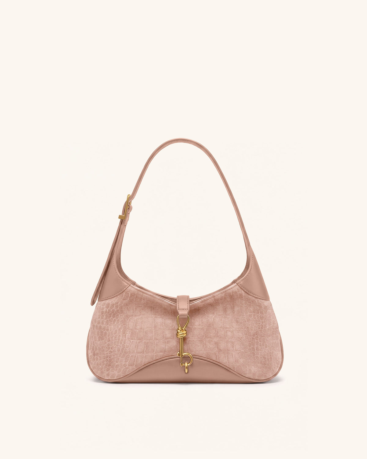 Juliette Faux Suede Key Charm East-West Shoulder Bag - Pink Croc