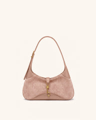 Juliette Faux Suede Key Charm East-West Shoulder Bag - Pink Croc
