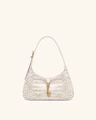 Juliette Key Charm East-West Shoulder Bag - Off White Croc