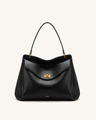 Lucia Turn-Lock Shoulder Bag - Black