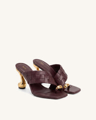 Noemi Square-Toe Woven Hardware Mules - Burgundy