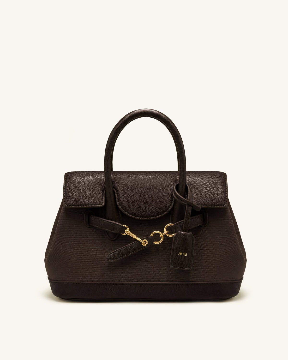 Alina Belted Satchel Bag - Dark Brown Canvas