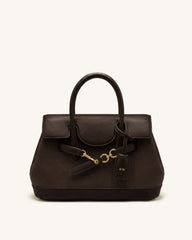 Alina Belted Satchel Bag - Dark Brown Canvas
