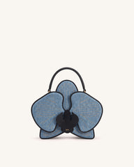Flora Orchid Shaped Top Handle Bag - Light Blue Denim