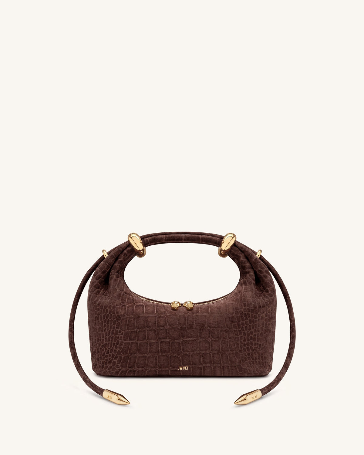 Ellie Faux Suede Metal Ring Embellished Top Handle Bag - Chocolate Brown Croc