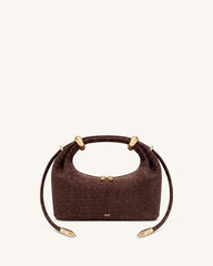 Ellie Faux Suede Metal Ring Embellished Top Handle Bag - Chocolate Brown Croc