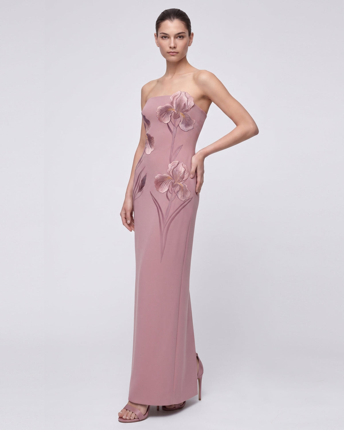 Iris Embroidered Strapless Maxi Dress - Dusty Pink