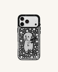 Pearl Artificial Crystal Puppy Phone Case - Black