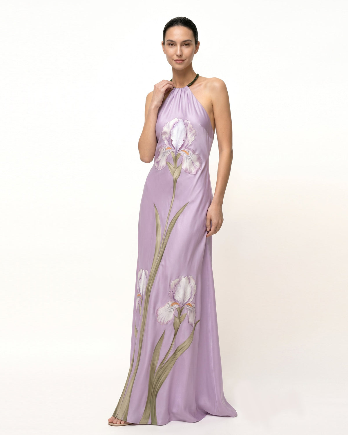 Iris Floral Print Halter
 Maxi Dress - Lavender