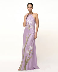 Iris Floral Print Halter
 Maxi Dress - Lavender