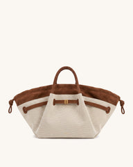 Hana Faux Suede Layered Tote Bag - Brown Canvas