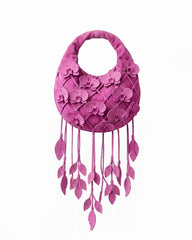 Orchid Appliqué Leaf Tassel Hobo Bag - Fuchsia