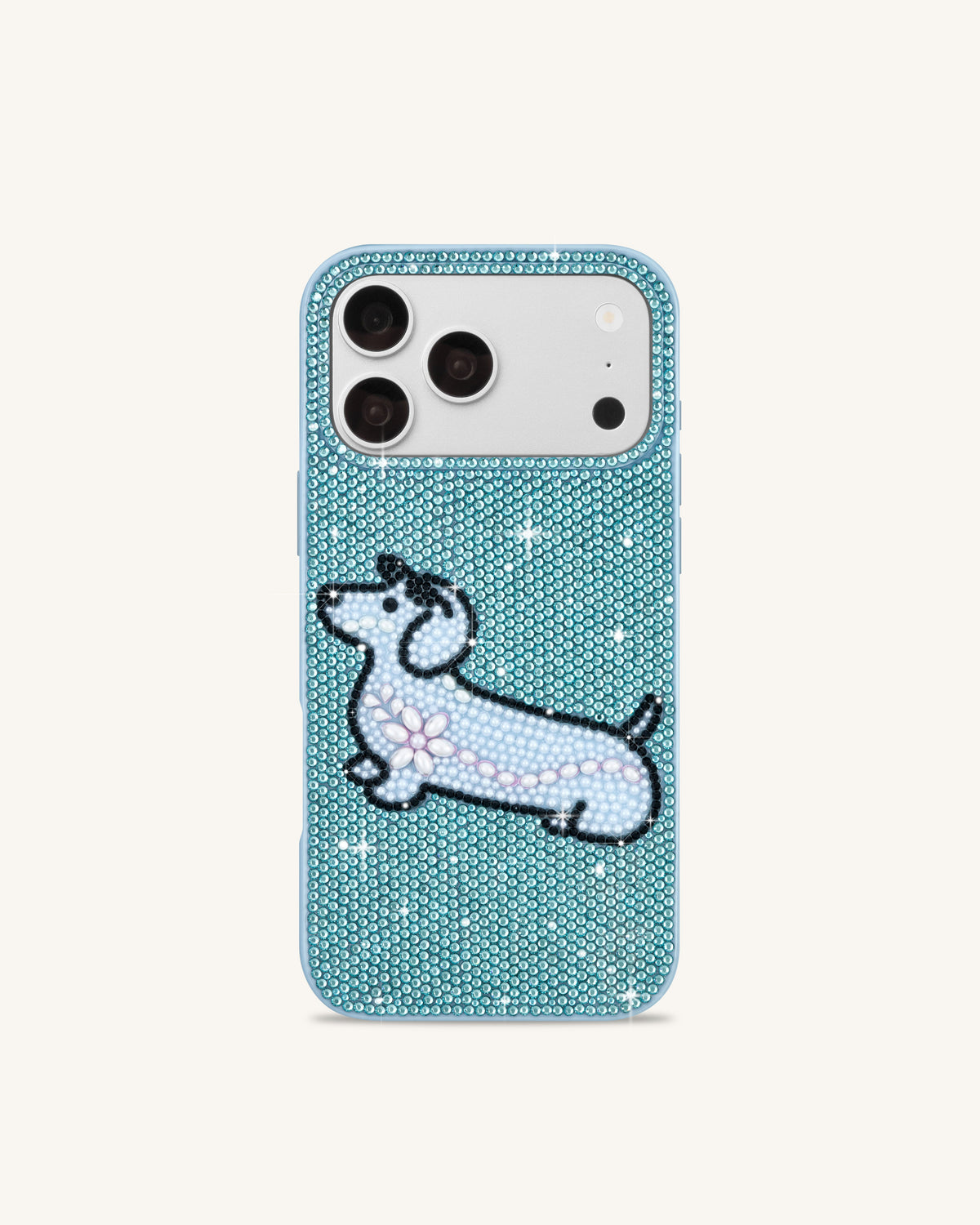 Playful Dachshund Artificial Crystal Phone Case - Aqua Blue