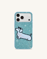 Playful Dachshund Artificial Crystal Phone Case - Aqua Blue